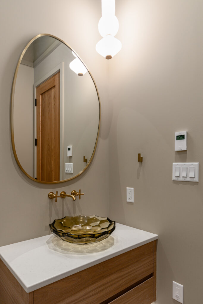 Kohler Briolette glass sink and Purist faucet at Merlot Peak