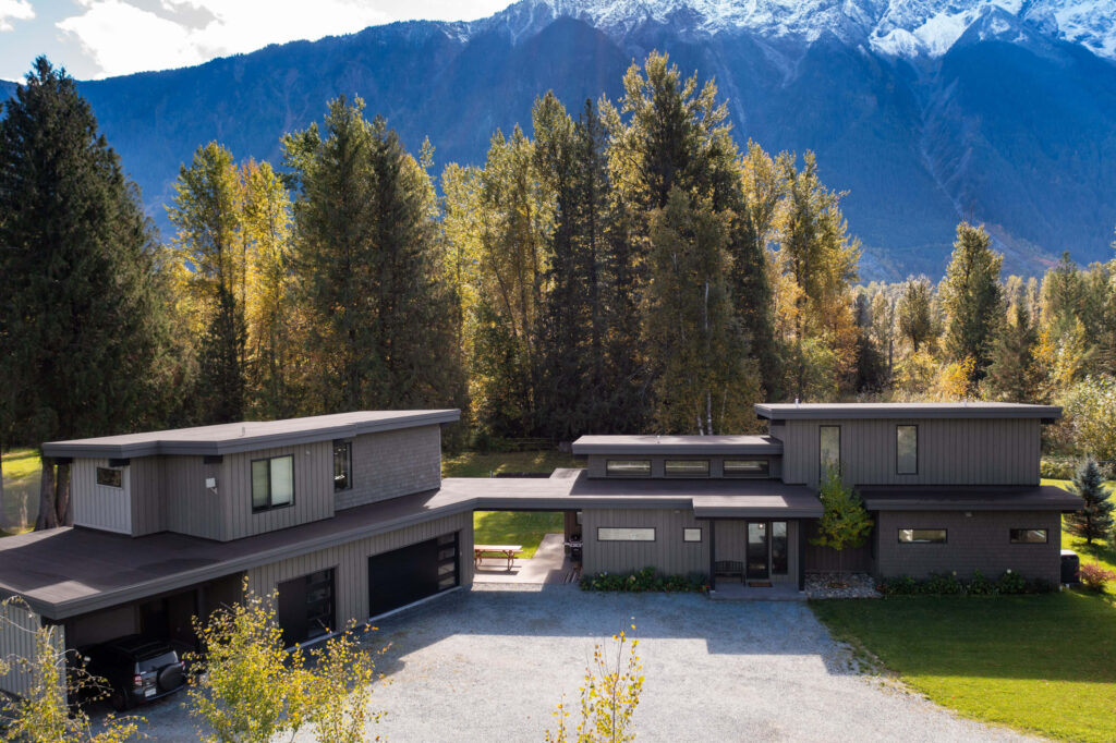 Elevated view of backyard and standing seam siding