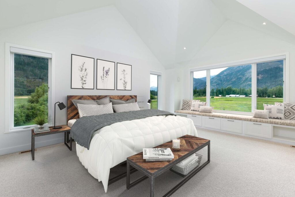 Bright guest bedroom with scenic window